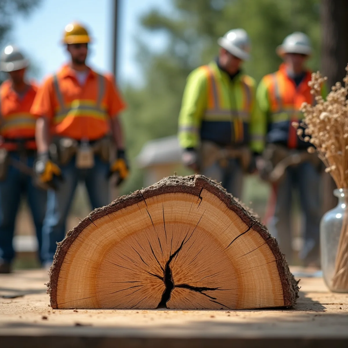 Brittle dehydrated dead ash wood fracture lines showing extreme structural hazard