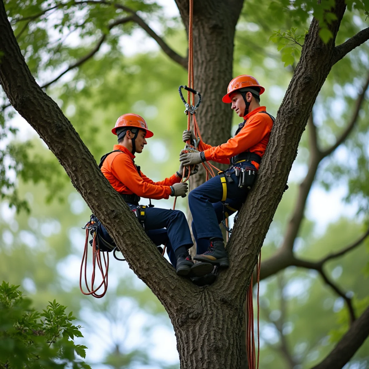Dynamic tree cabling support system installed in upper canopy of split tree