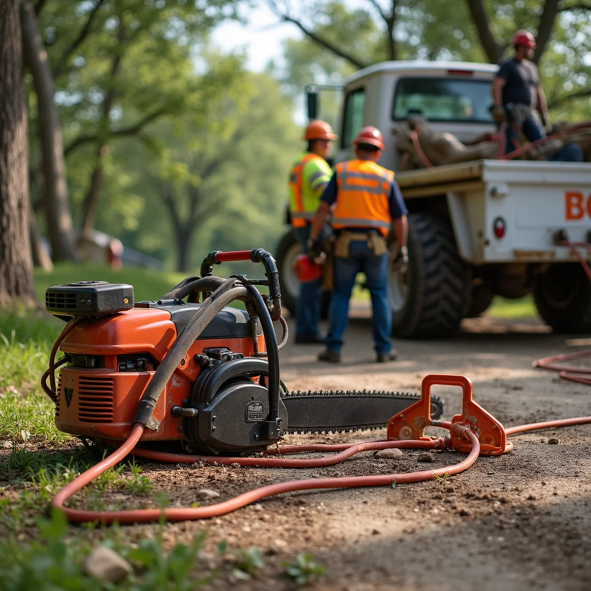 Professional rigging equipment and precision tools for fallen tree on house removal in Kansas City