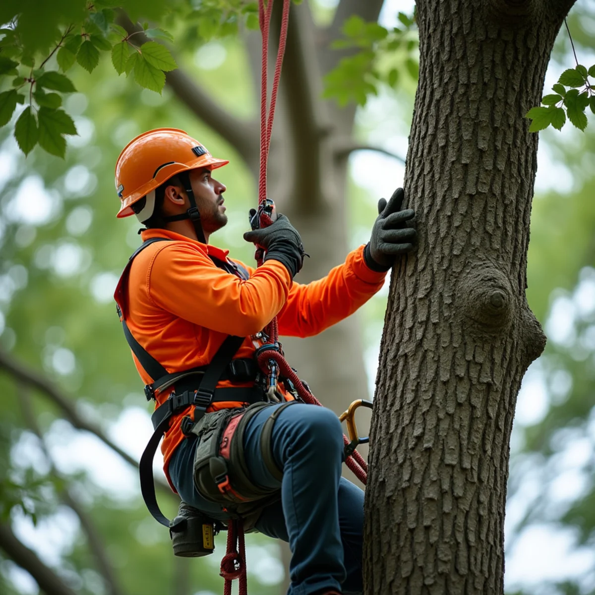 Certified arborist performing hazardous hanging limb removal in Kansas City MO