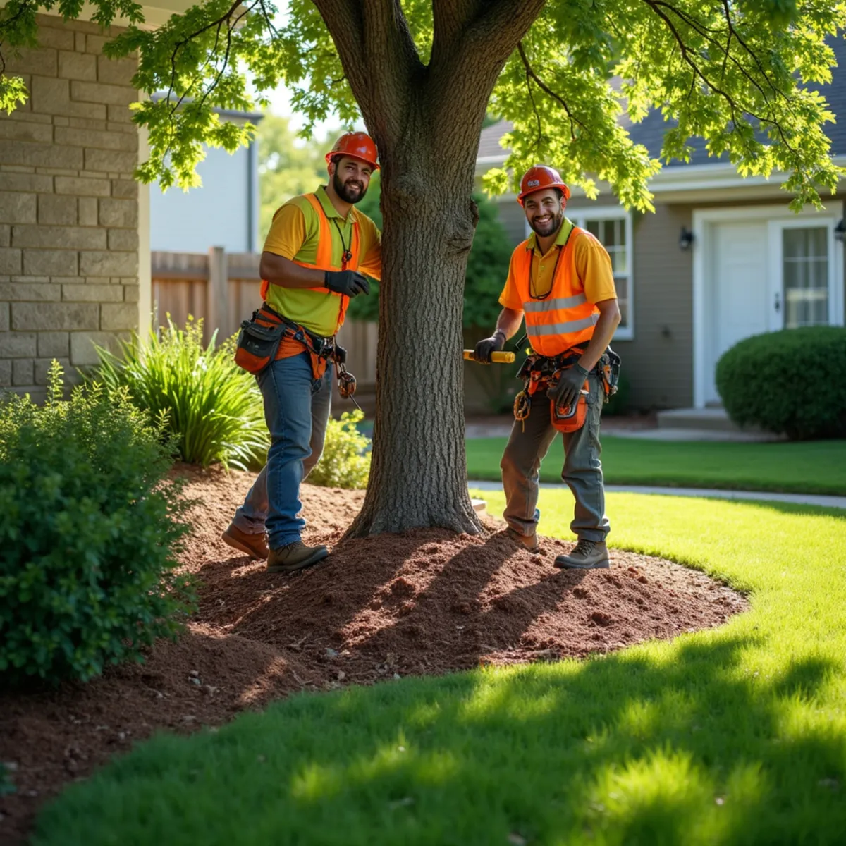 Satisfied Kansas City homeowner in a clean, spotless yard following tree removal and pruning